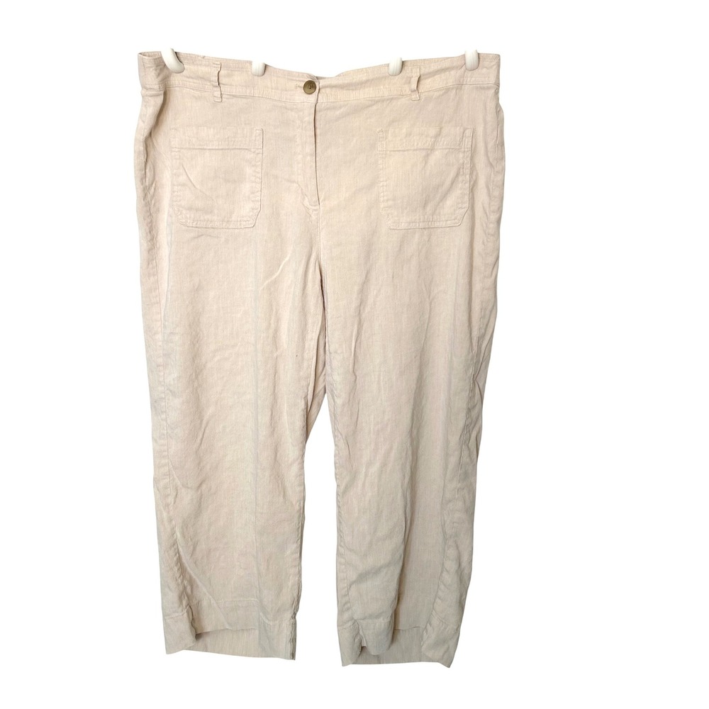j.jill linen‎ stretch 2xl beige one button elastic waist cropped wide leg pants